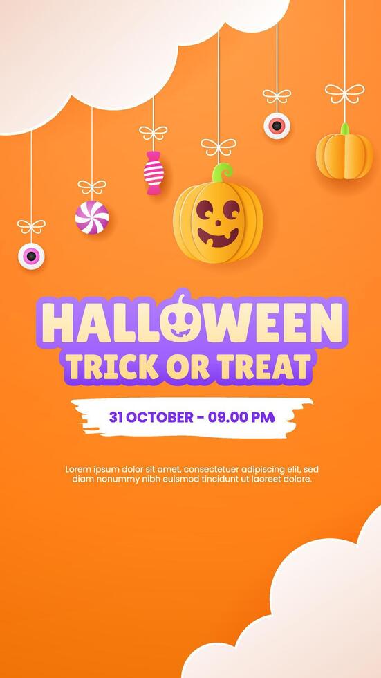 vertical Halloween greeting card template is suitable for flyers and banners with attractive hanging halloween design elements. EPS 10 vector