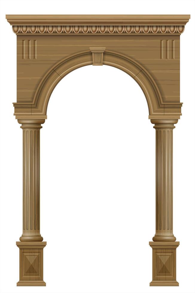 Wooden arch of portal door with columns vector