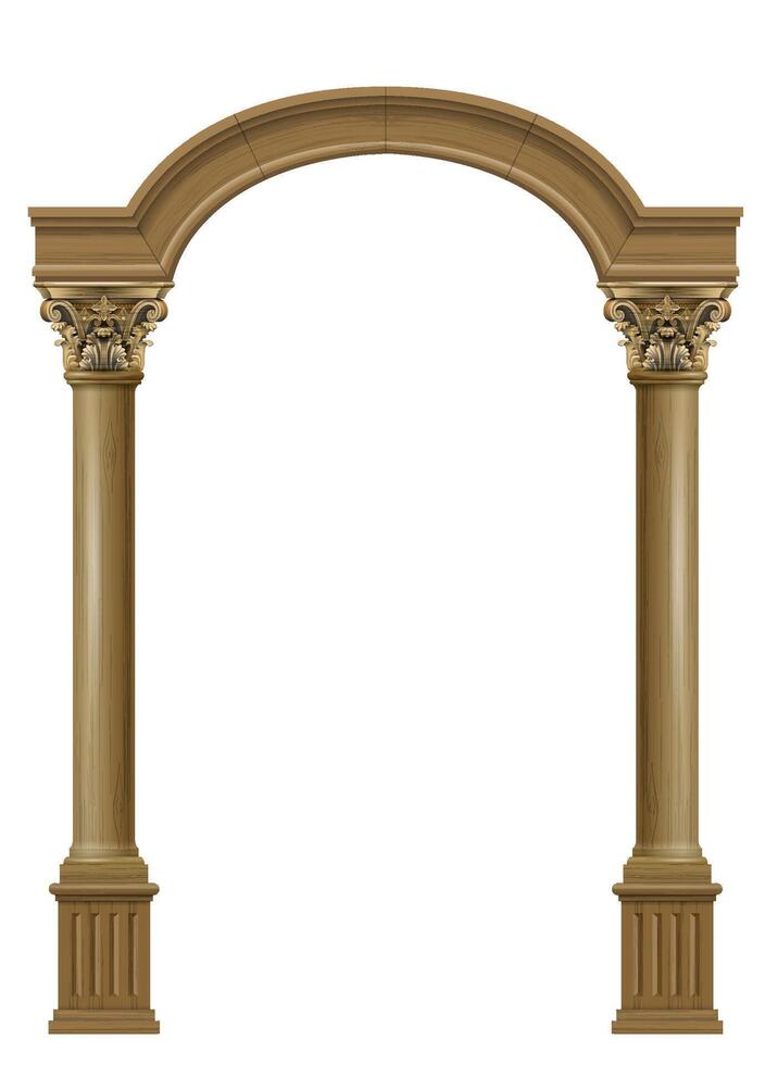Wooden arch of portal door with columns vector
