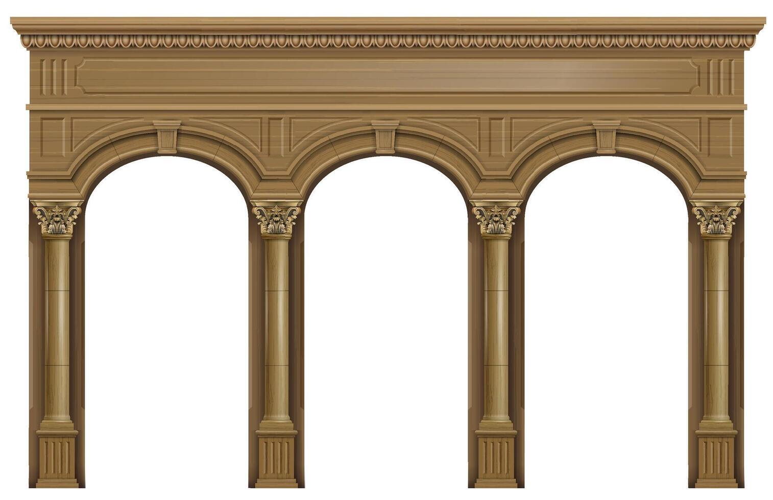 Wooden arch of portal door with columns vector
