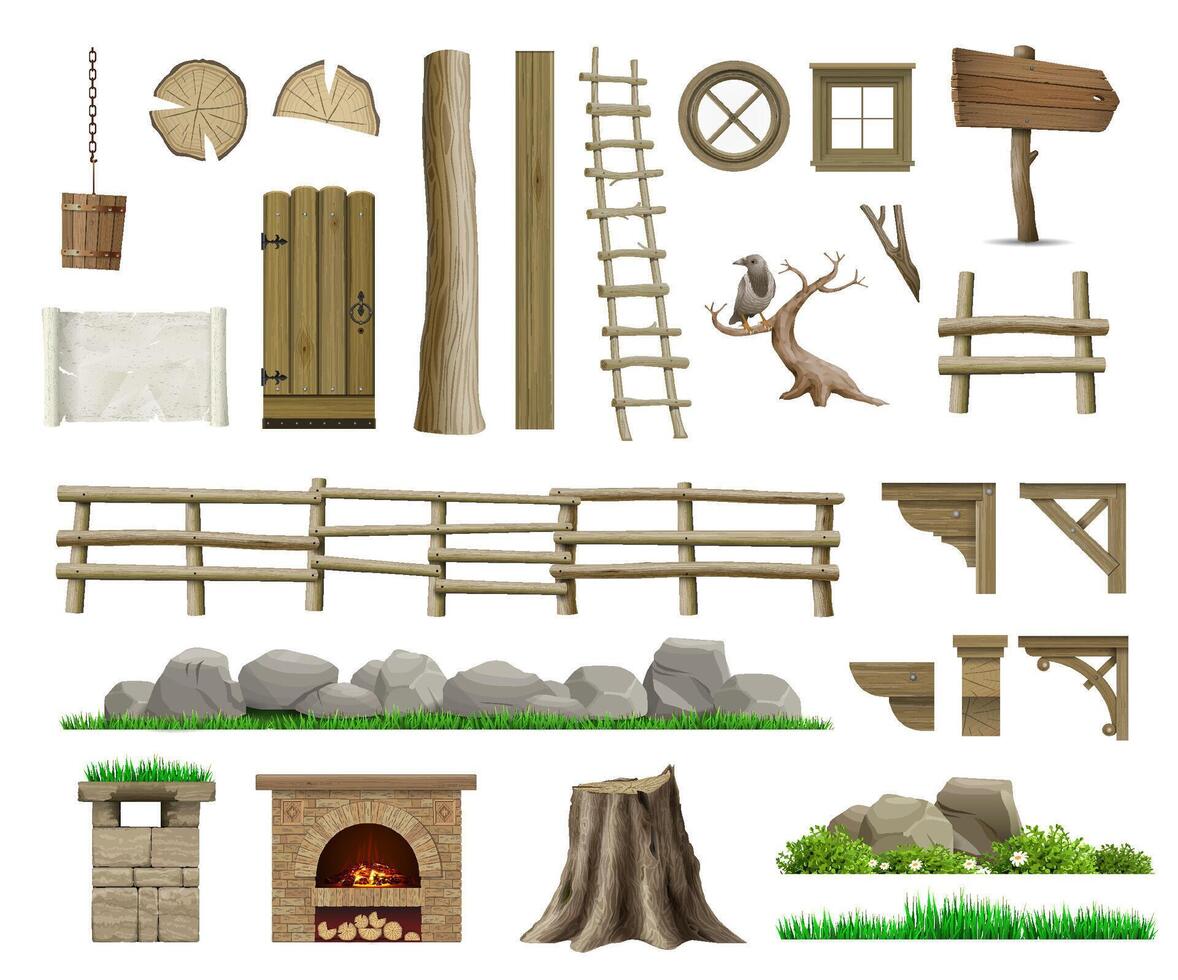 Set of textures of wooden classic parts vector