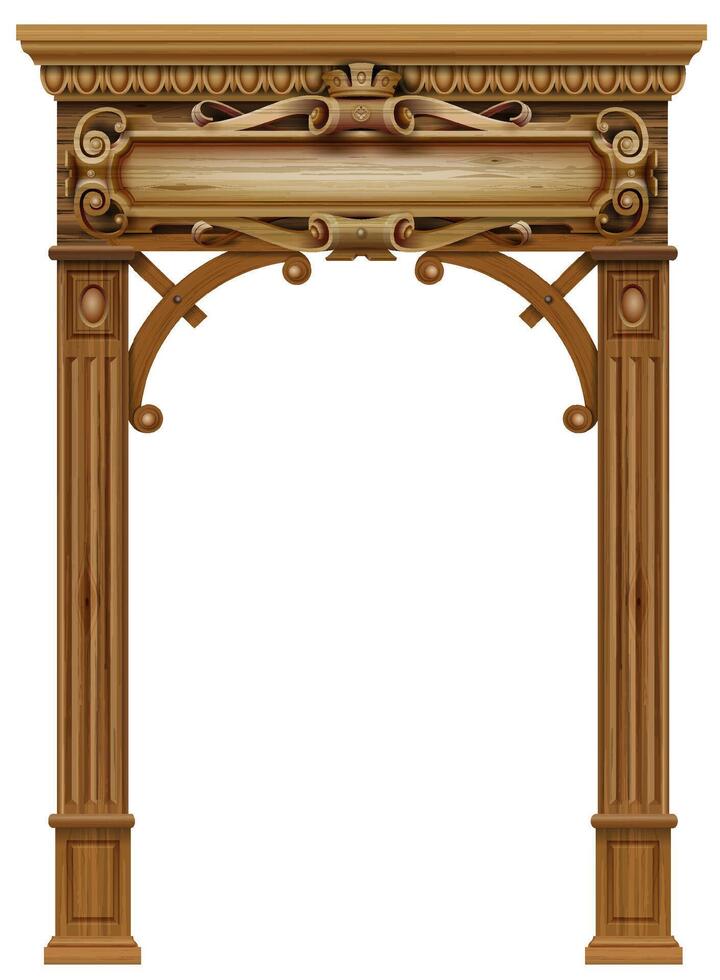 Wooden arch of portal door with columns vector