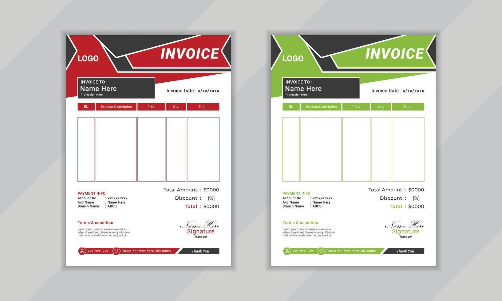 Modern business Invoice illustration with two color version available vector
