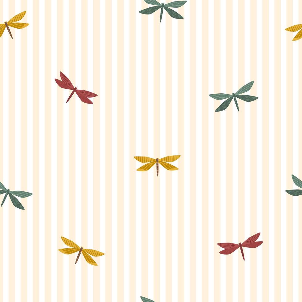 Seamless pattern with Autumn cute and cozy design elements. Factory pattern with dragonflies in warm shades vector