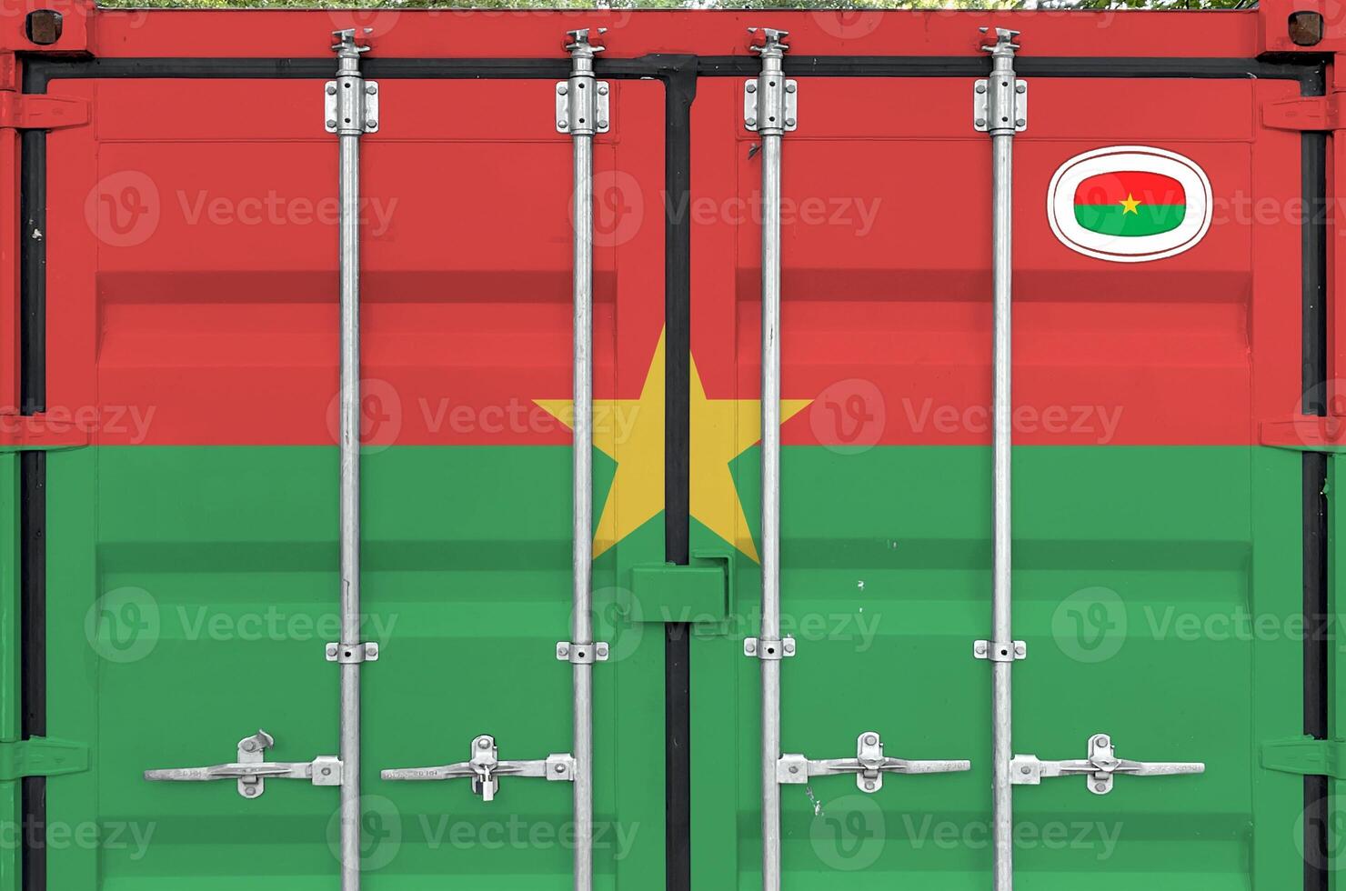 Burkina Faso flag depicted on metal doors of shipping cargo container