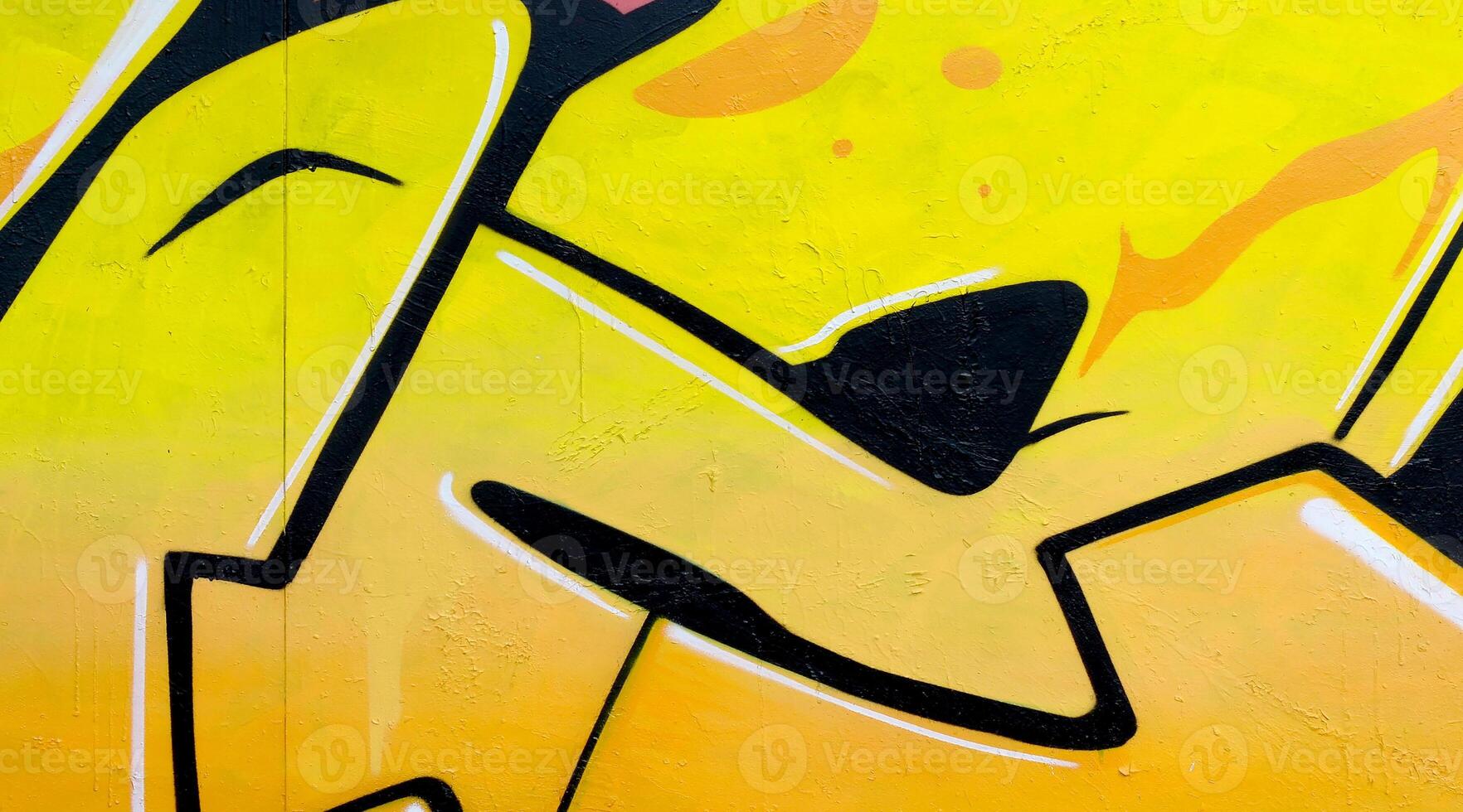 Colorful background of graffiti painting artwork with bright aerosol outlines on wall. Old school street art piece made with aerosol spray paint cans. Contemporary youth culture photo