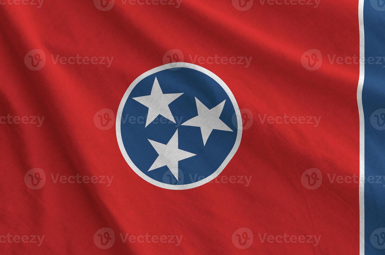 Tennessee US state flag depicted on folded wavy fabric of old cloth photo