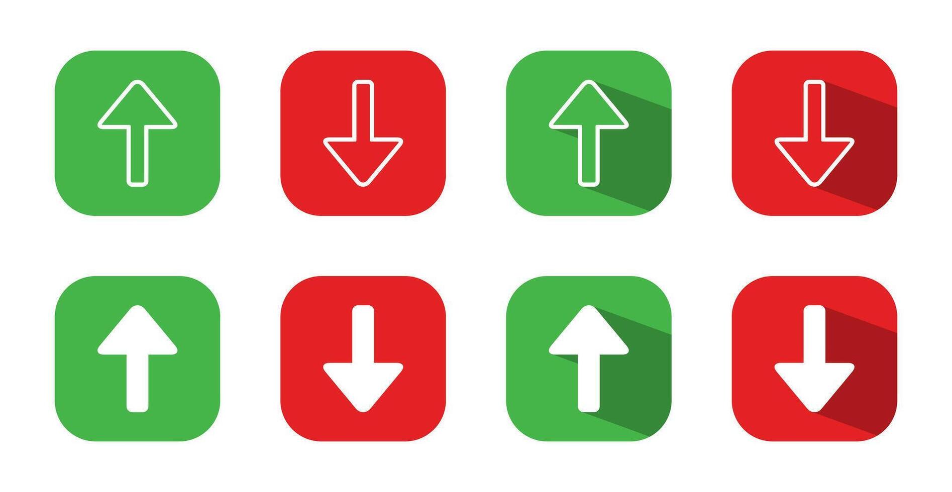 Up and down arrow icon on square background. Upward and downward sign symbol with long shadow vector