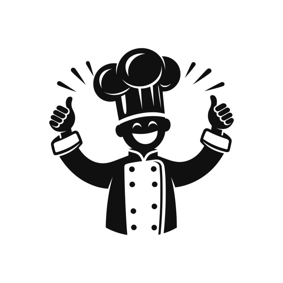 Smiling Chef with Thumbs Up - Black and White Cooking Excellence Illustration vector