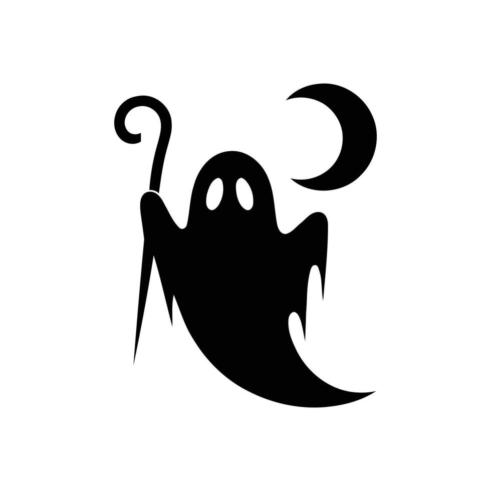 Creepy Ghost Silhouette Halloween-Themed with Bat, Hat and Moon vector