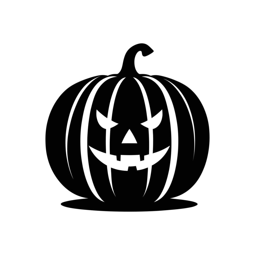 Black and White Halloween Pumpkin Scary Jack-O'-Lantern Silhouette for Spooky Design Projects vector