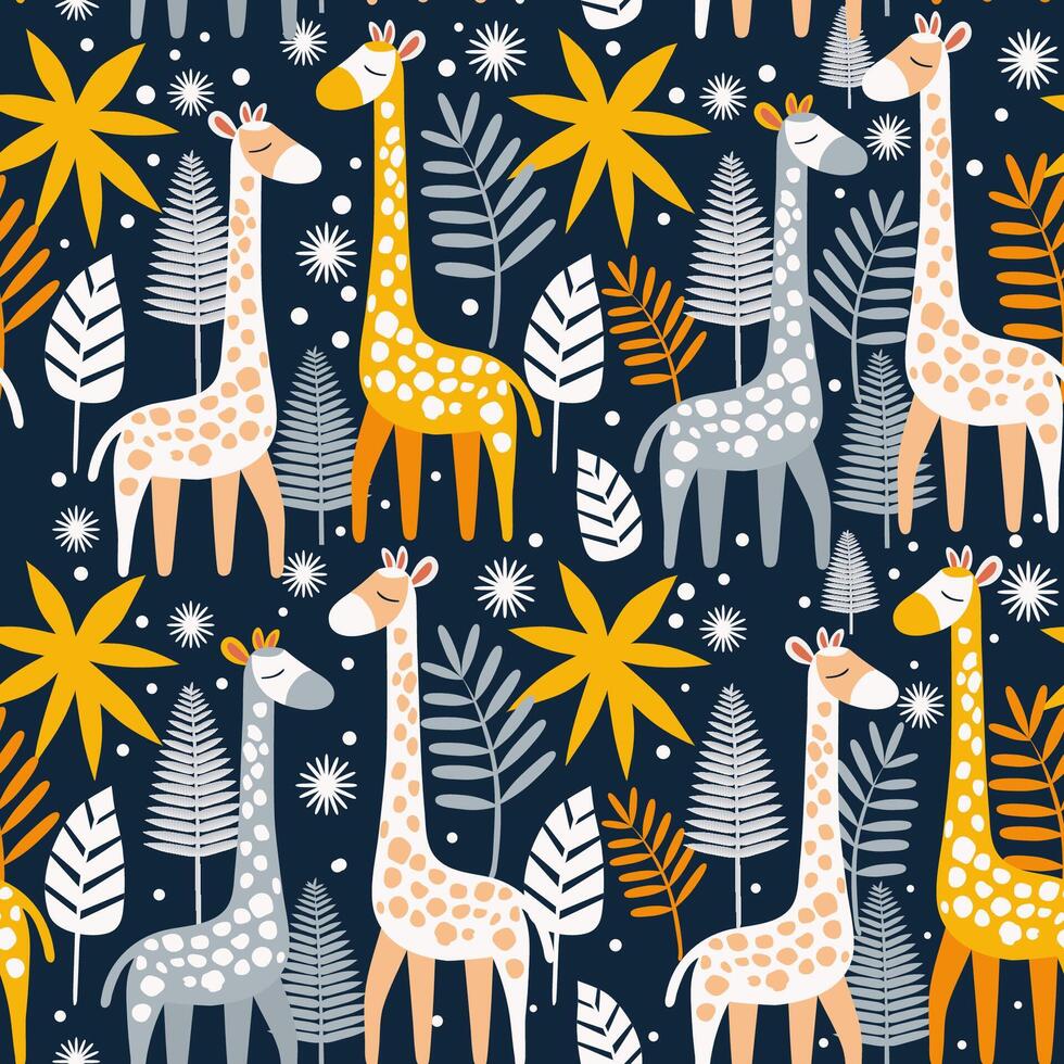 bright giraffes on a background of floral patterns vector