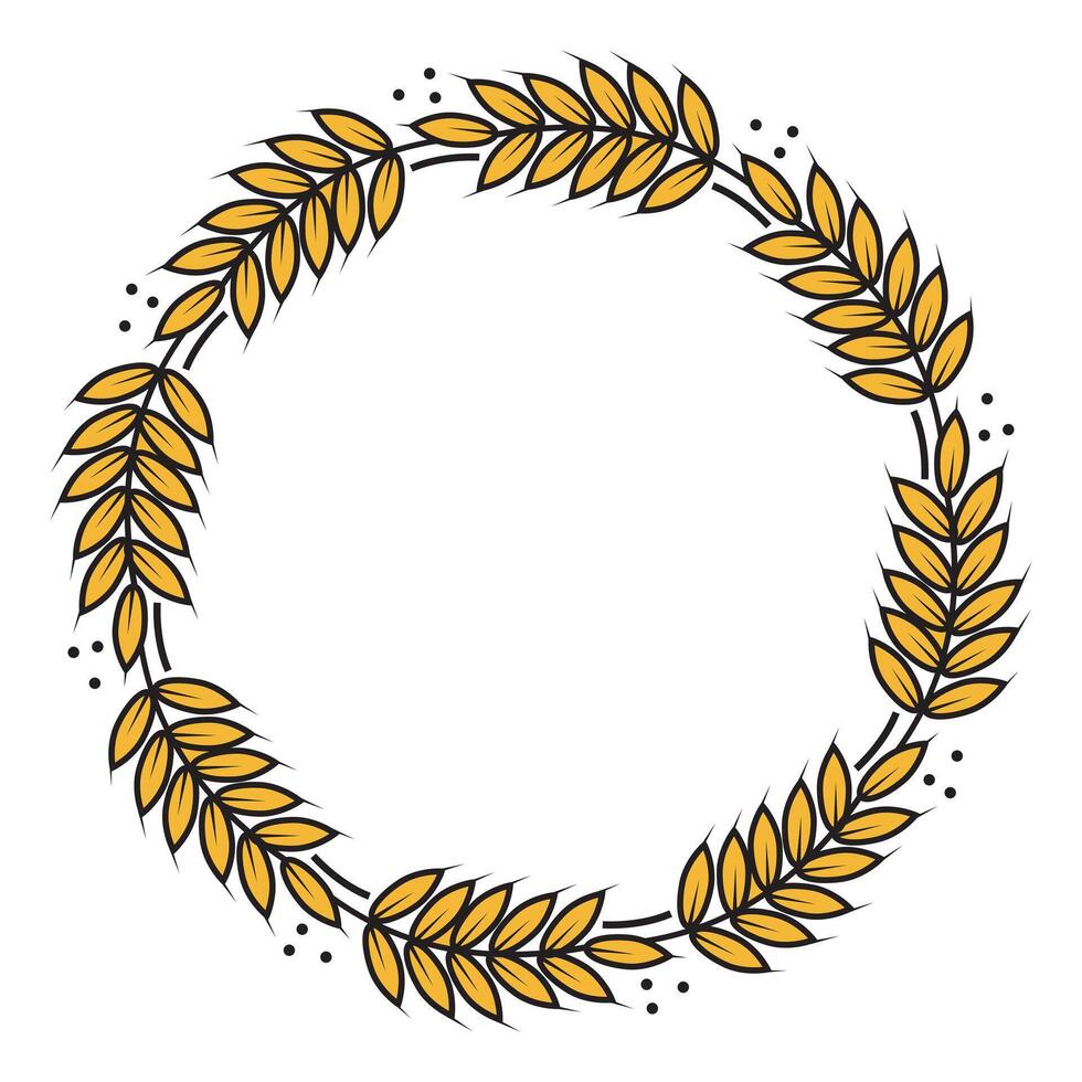 Rye, barley or wheat round frame or wreath on white background. vector