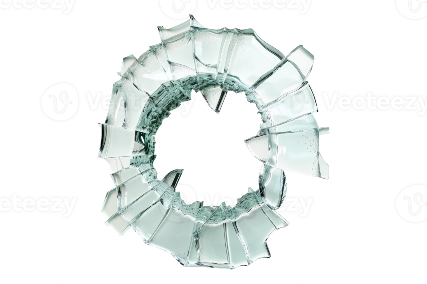 Broken shattered glass with fire hole isolated on transparent background. png