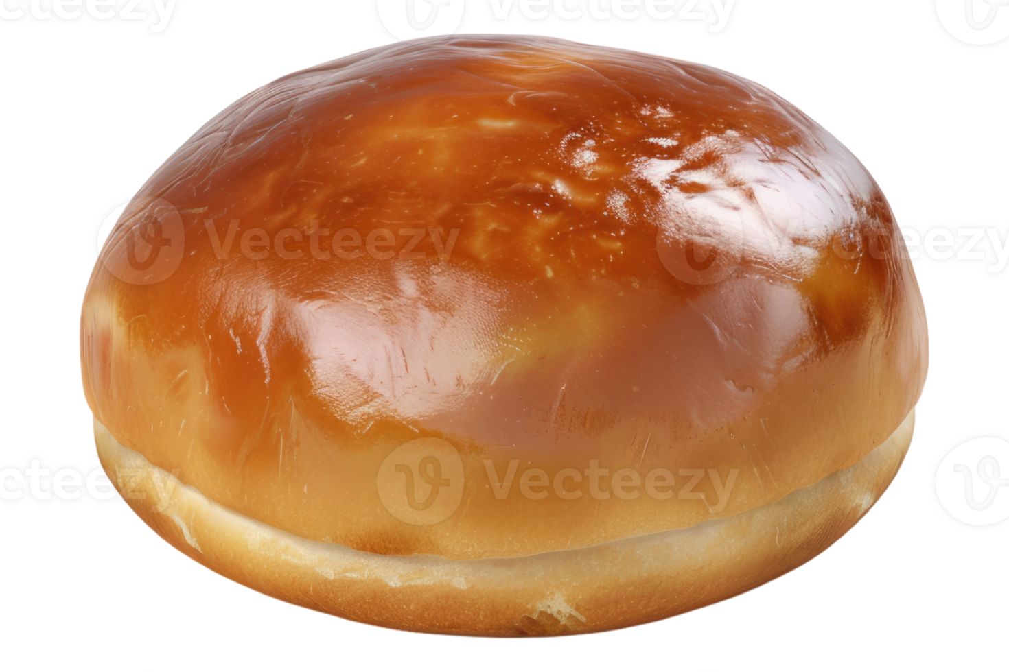 Brioche bread bun with caramel glare isolated on transparent background. png