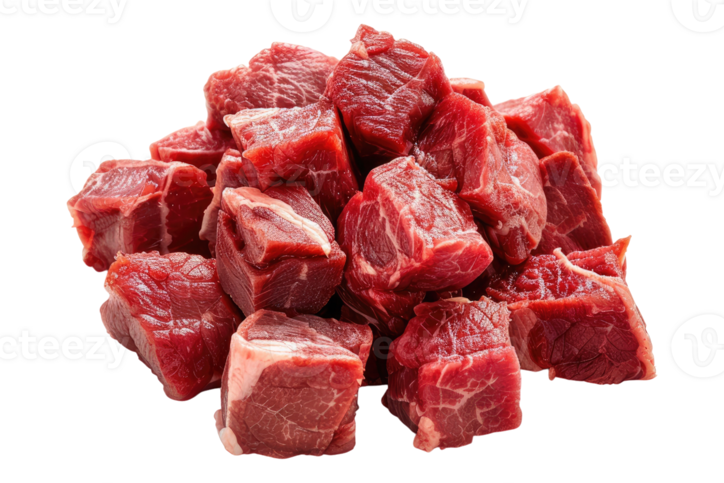 Raw beef meat diced isolated on transparent background. png