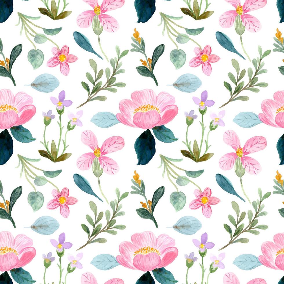 Seamless pattern of pink floral watercolor vector