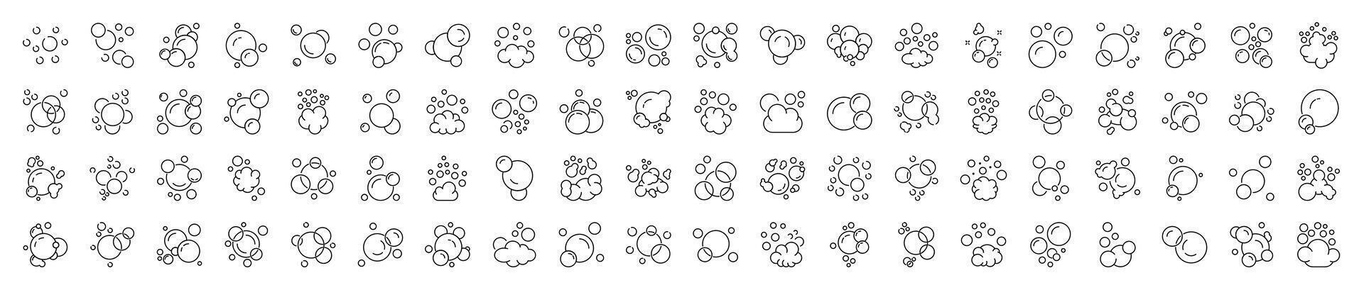 Bundle of Line Icons of Bubbles and Foam. Suitable for books, stores, shops. Editable stroke in minimalistic outline style. Symbol for design vector