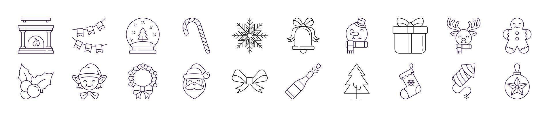 Line Signs of Christmas and New Year for Adverts. Suitable for books, stores, shops. Editable stroke in minimalistic outline style. Symbol for design vector