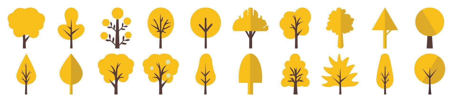 Yellow Autumn Trees Icons in Flat Style Collection. Suitable for infographics, books, banners and other designs vector
