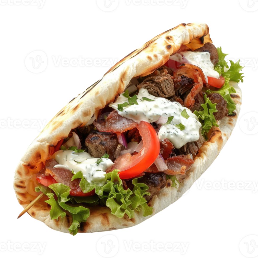 Gyro filled with meat and vegetables isolated on transparent background png