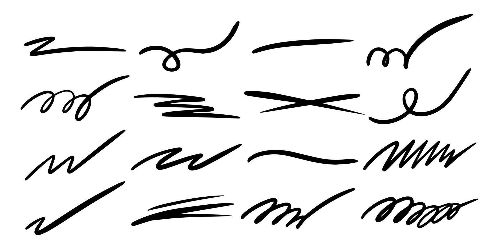 Hand drawn collection of curly swishes, swashes, swoops. Vortex calligraphy. Highlight text elements on a white background. illustration. vector