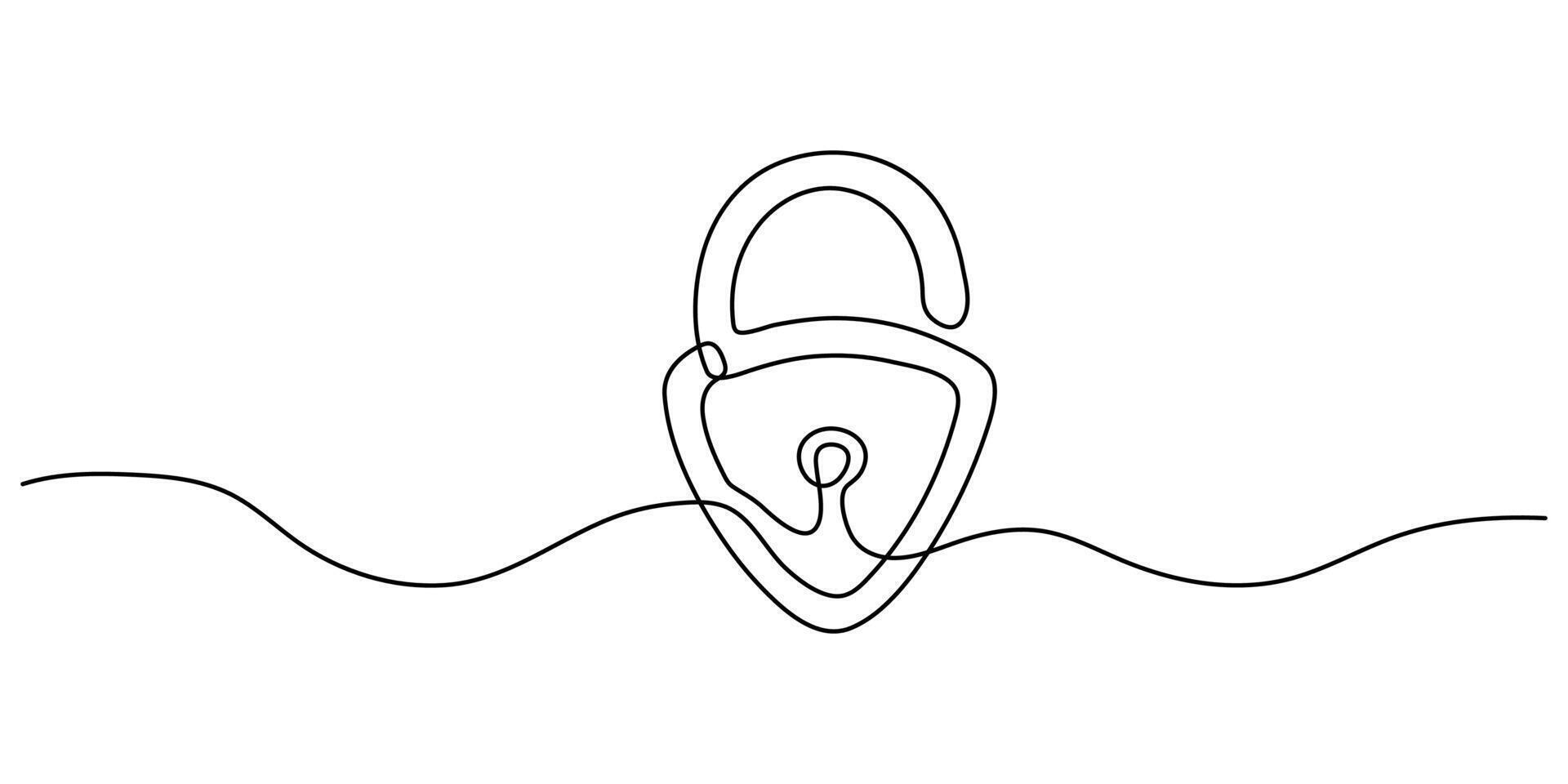 Continuous line drawing of a lock on a white background. Lock line icon. One line drawing background. illustration. Lock solid line icon. vector
