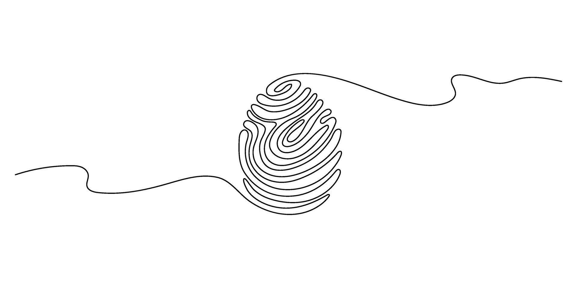 Line drawing of fingerprint, human finger scan. Continuous line drawing of biometric scan symbol. vector