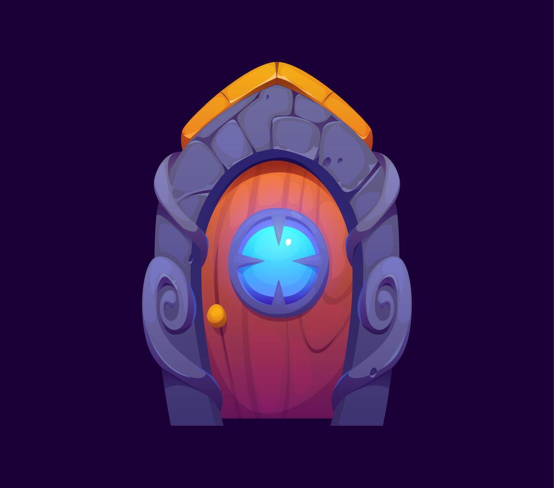 Fantasy magic portal gate door with blue glow gem vector
