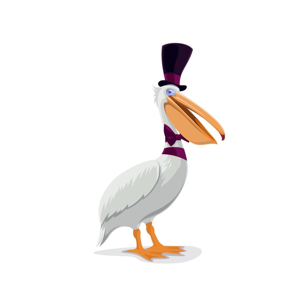 Circus pelican bird character in magician hat vector