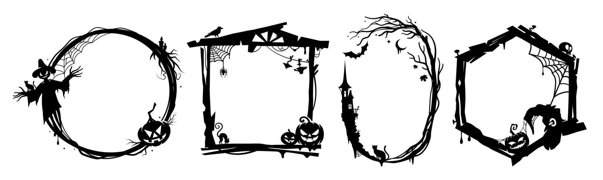 Black Halloween holiday frames and borders set vector