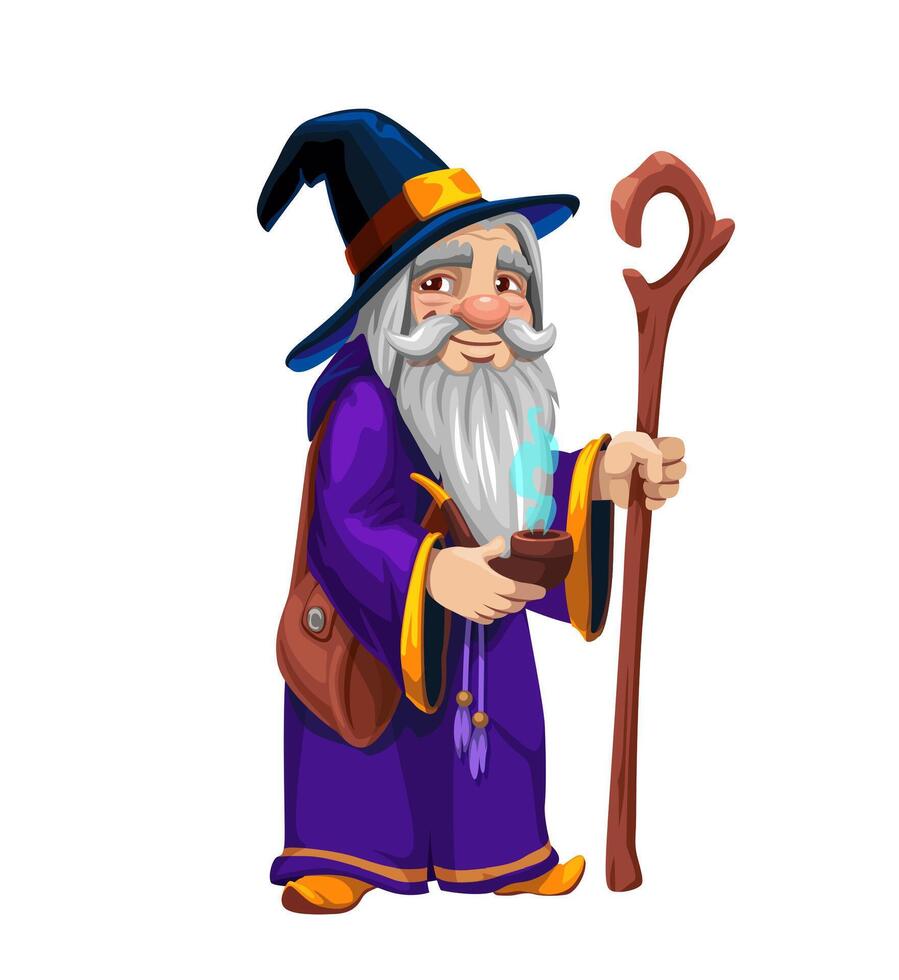 Cartoon gnome druid wizard or astrologer character vector