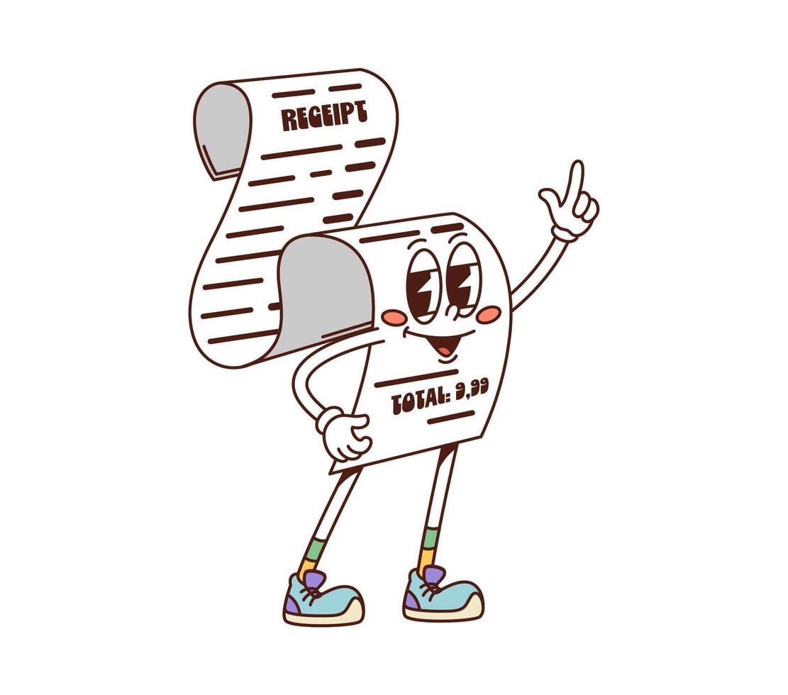 Retro groovy purchase receipt finance character vector