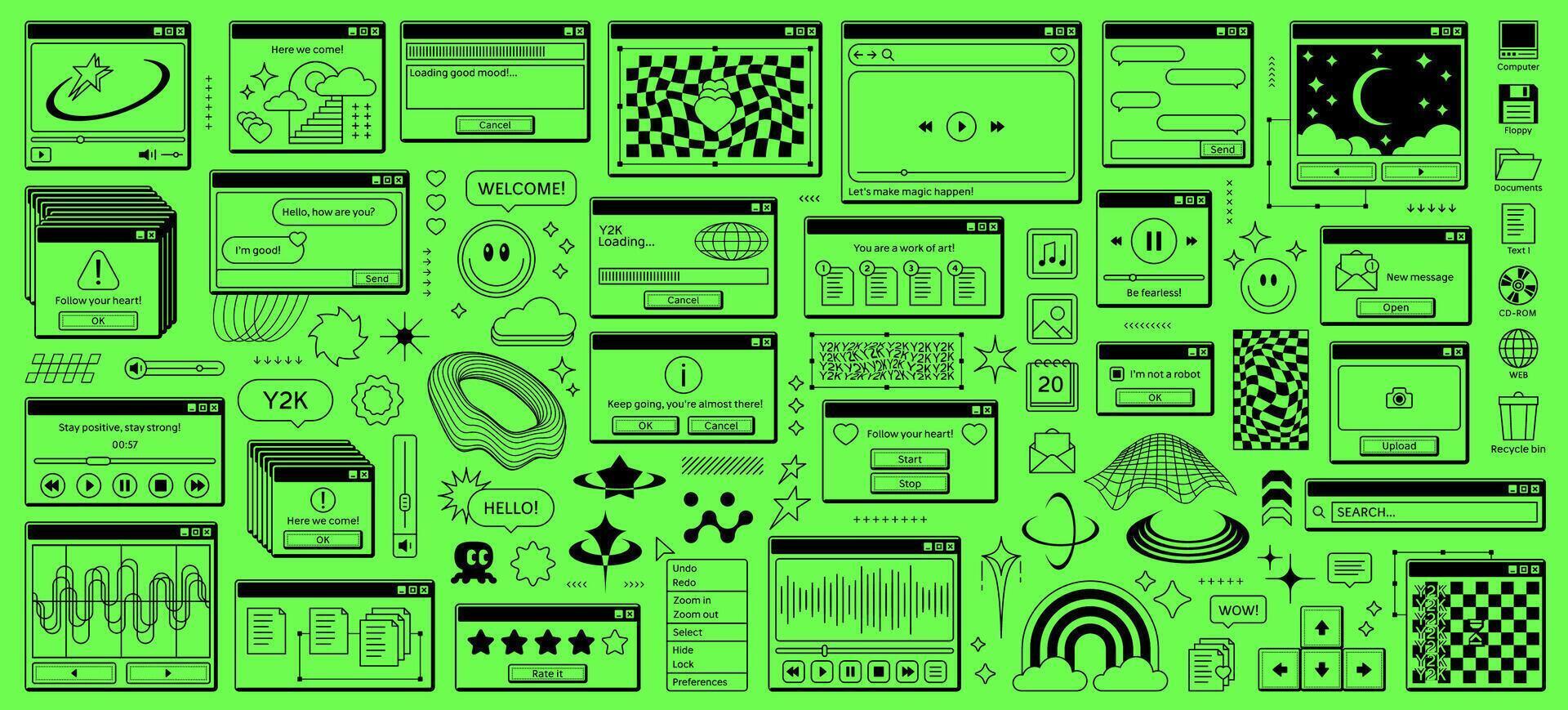 Y2k retro rave window browser sticker, old page vector