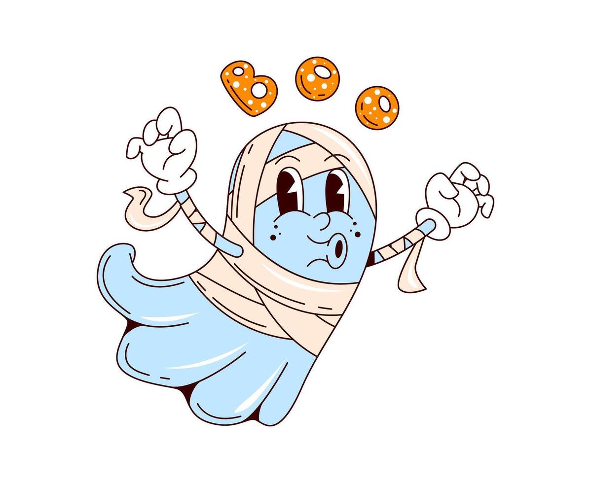 Cartoon retro groovy Halloween ghost boo character vector