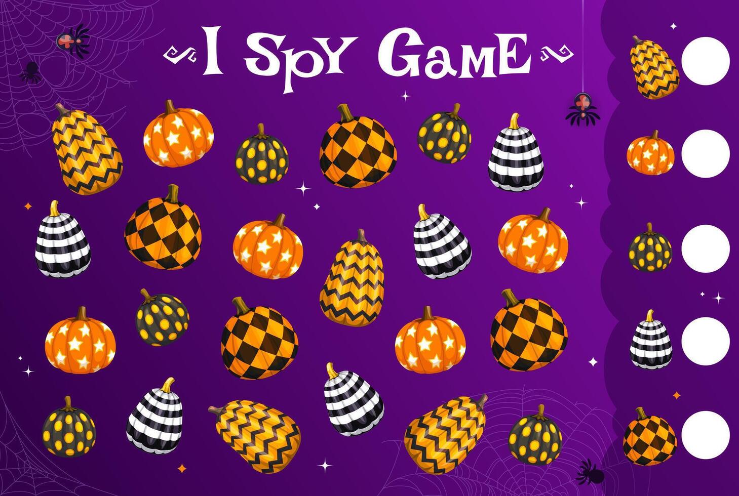 I spy game worksheet, count Halloween pumpkins vector