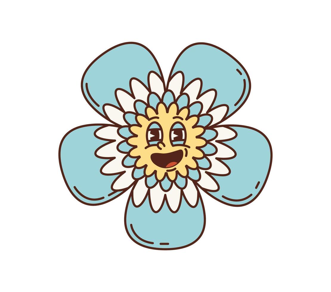 Cartoon retro groovy flower, 70s hippie symbol vector