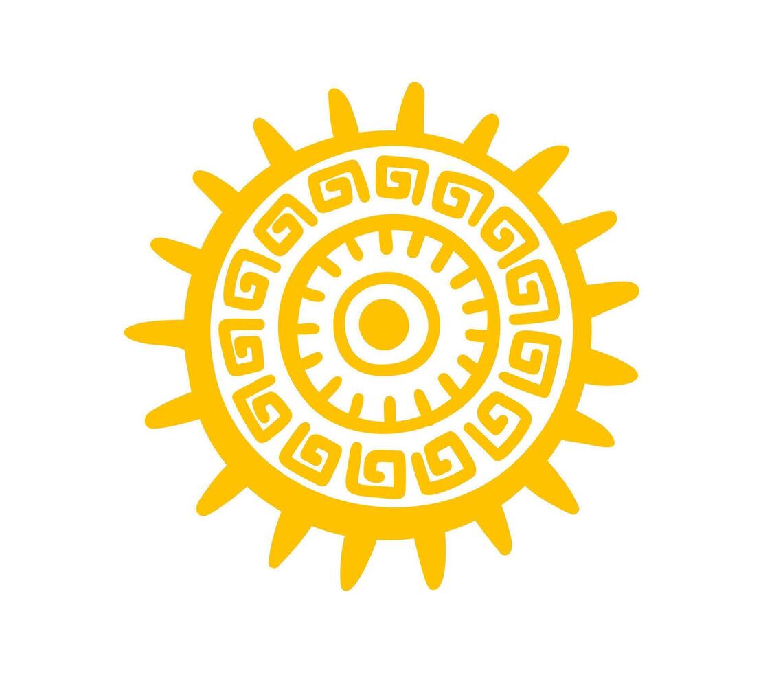 Aztec Mayan totem sun symbol, ancient tribal icon vector