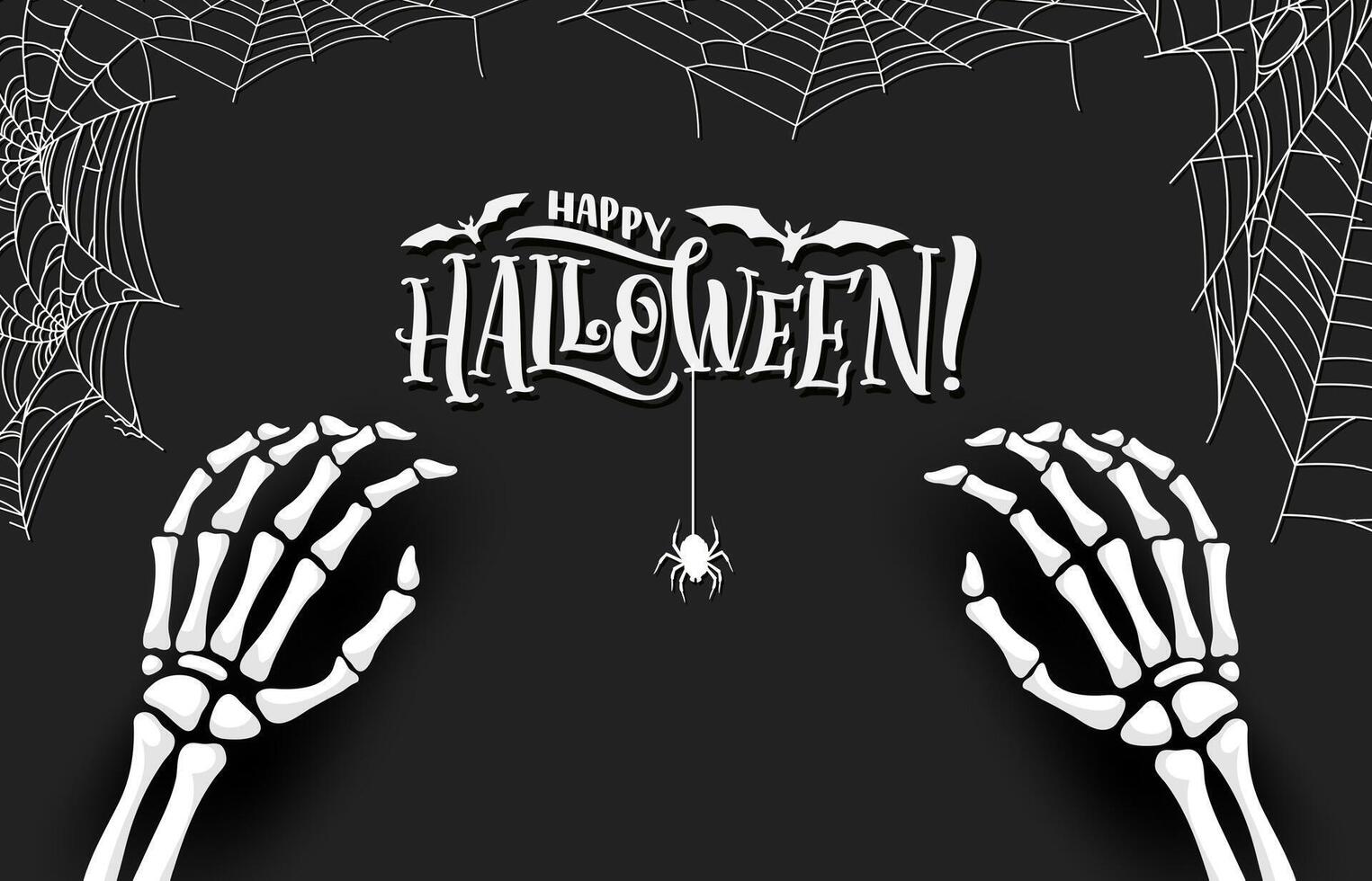 Halloween banner with skeleton hands and spider vector