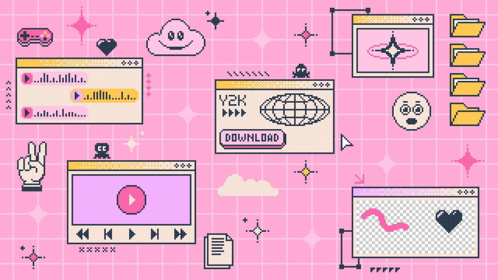 Retro y2k computer window page interface, UI vector