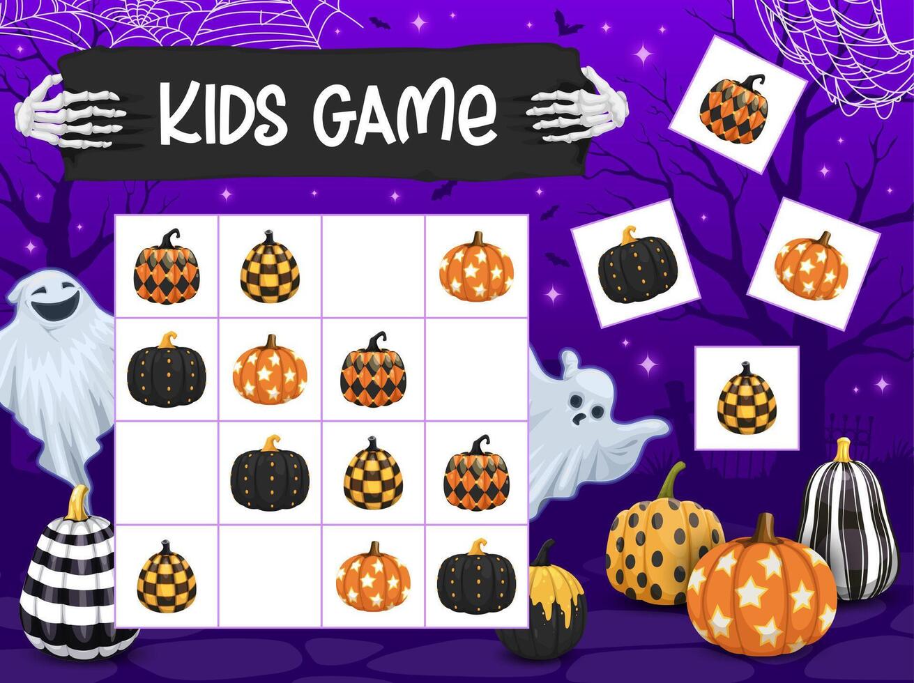 Halloween patterned pumpkins sudoku kids game vector