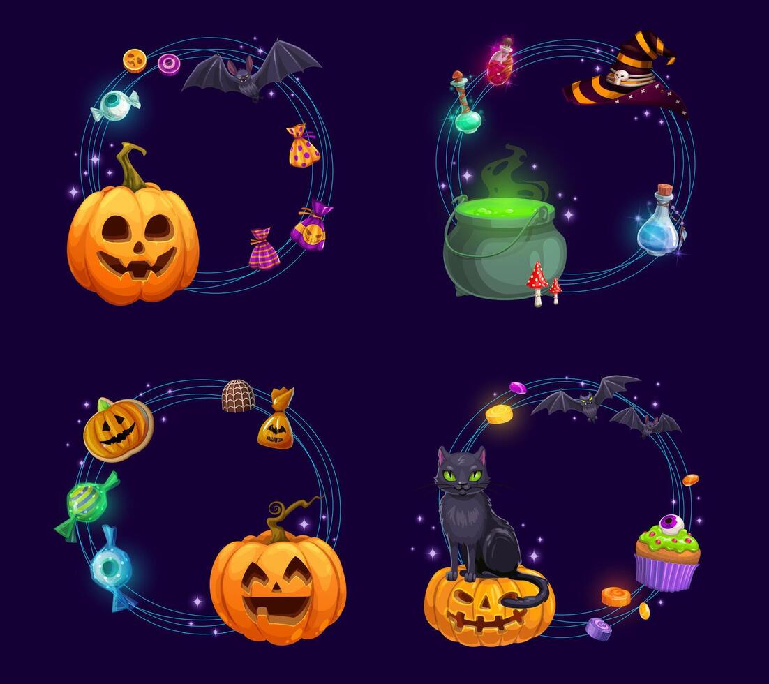Halloween holiday frames with fairytale characters vector