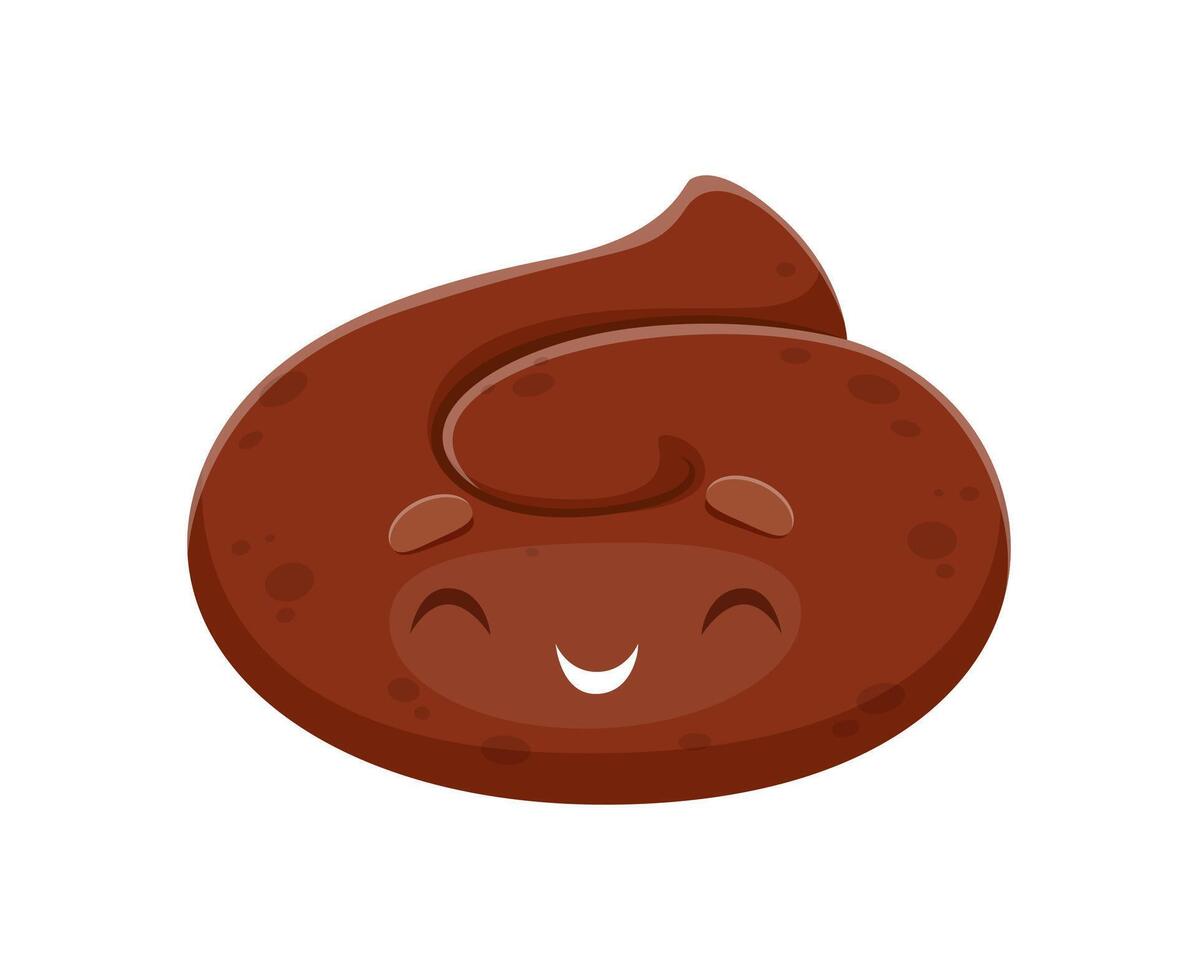 Cartoon poop emoji, poo with shy face and smile vector