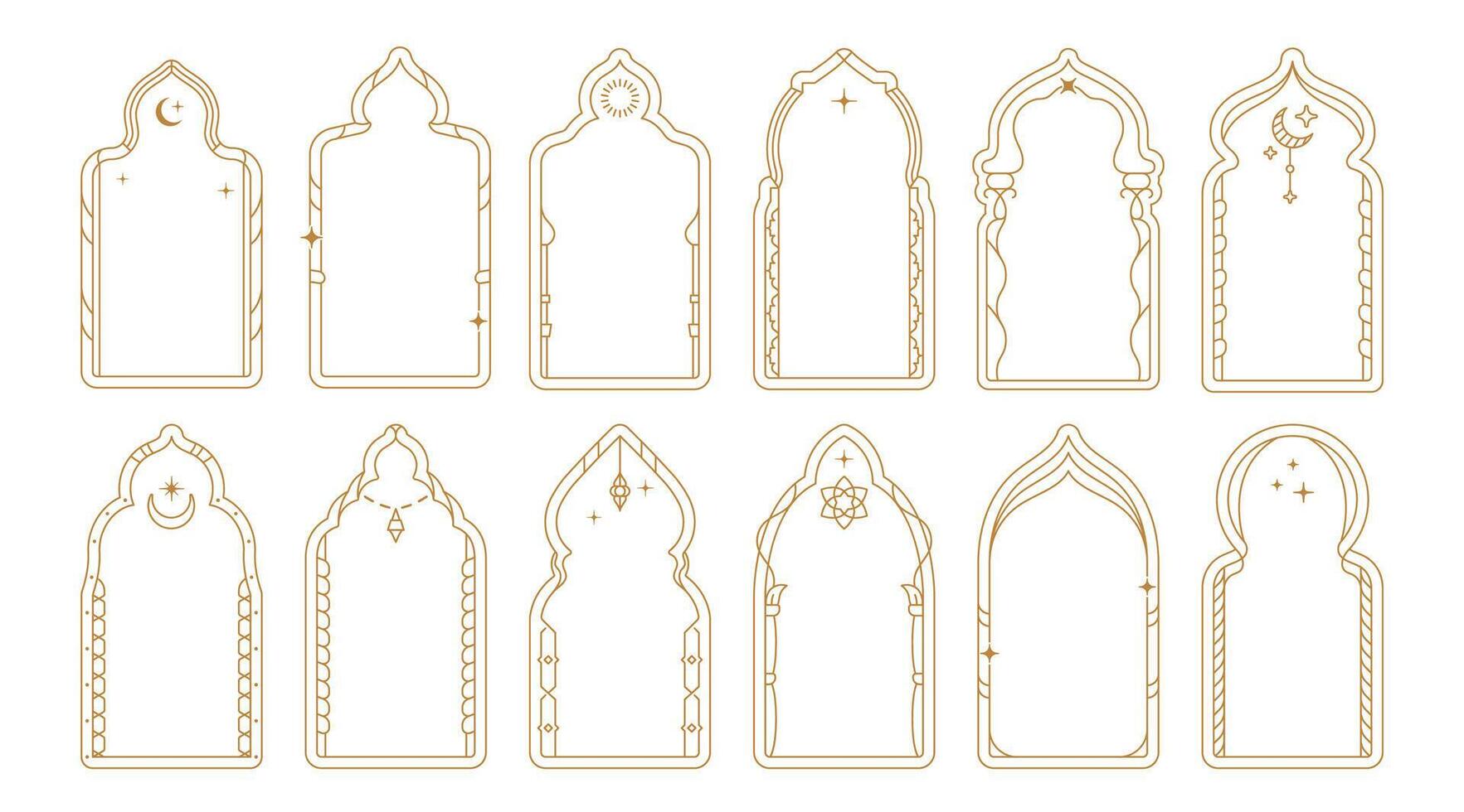 Ramadan arabian boho arch, muslim frame linear set vector