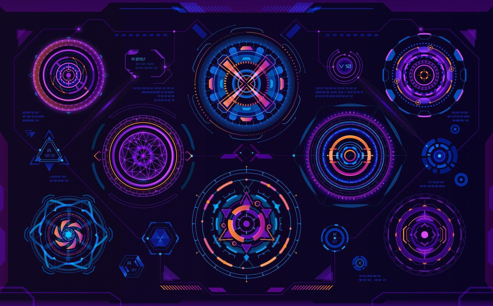 Futuristic circular HUD sci fi digital elements vector