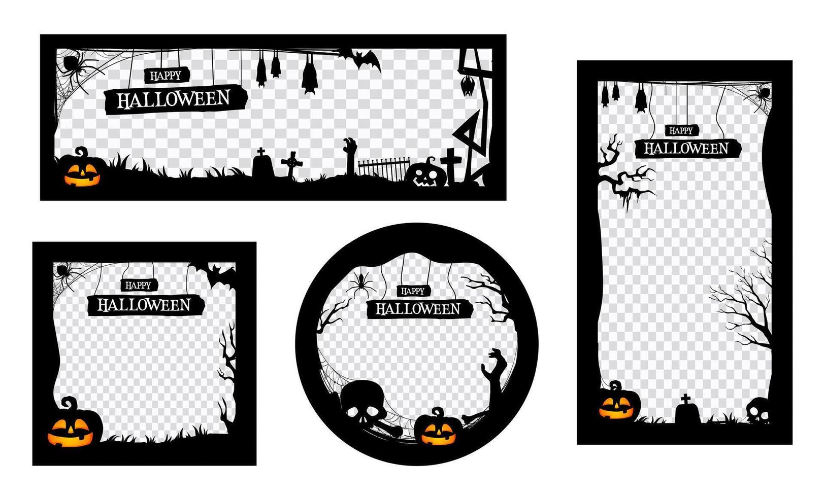 Halloween social media post frame templates vector