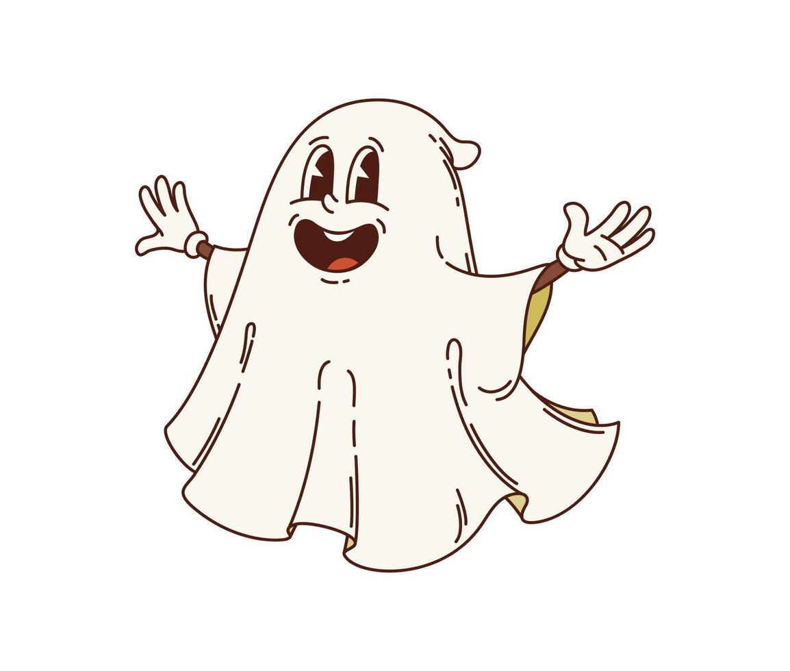 Retro groovy Halloween ghost or spook character. vector