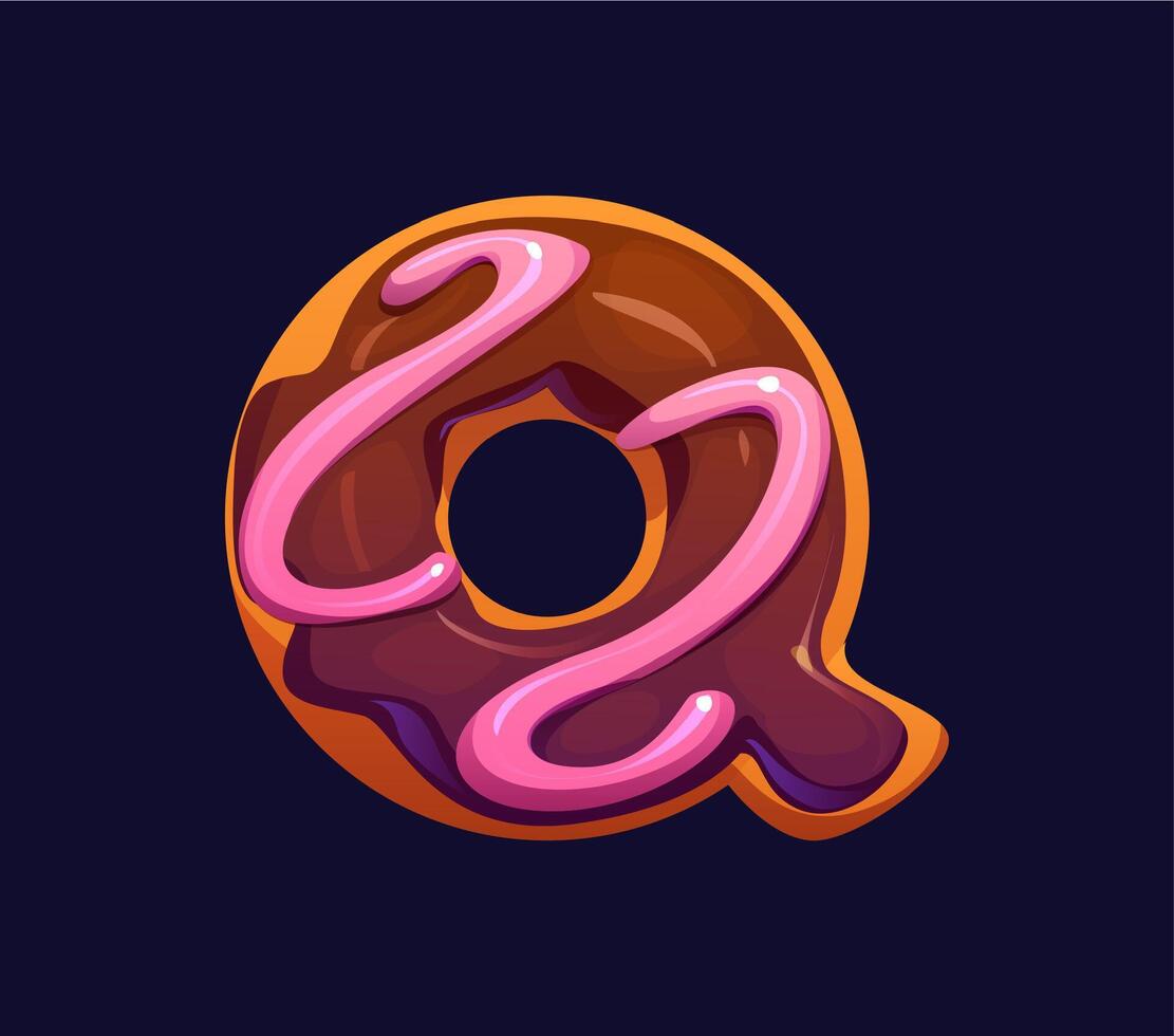 Cartoon Letter Q like a donut with glossy icing vector