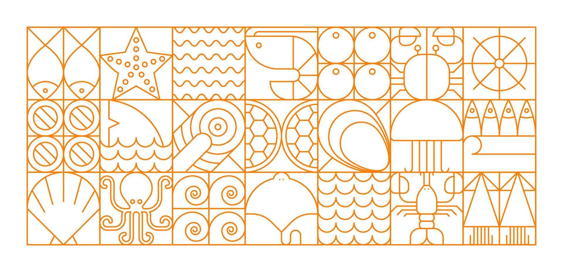 Seafood line modern geometric shape pattern vector