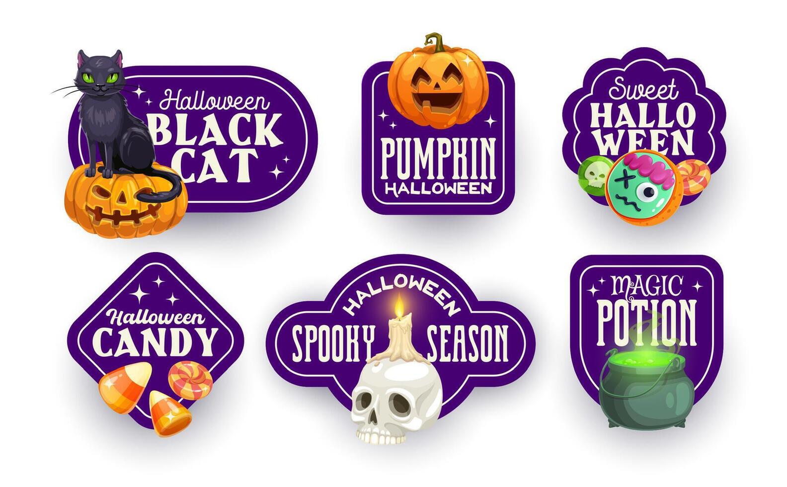 Halloween holiday stickers with creepy characters vector